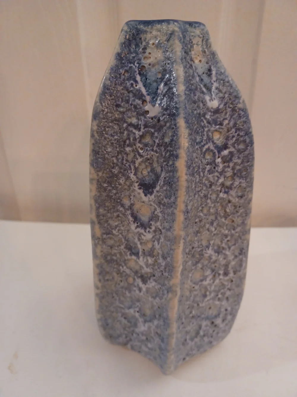 Set Of 2 Textured Brutalist Style Ceramic Vases Blue Drip Glaze Decor Rustic